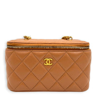 Pearl Crush Vanity Bag Brown in Lambskin, Gold hardware