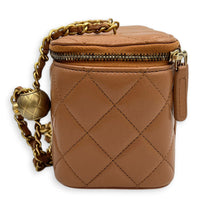 Pearl Crush Vanity Bag Brown in Lambskin, Gold hardware