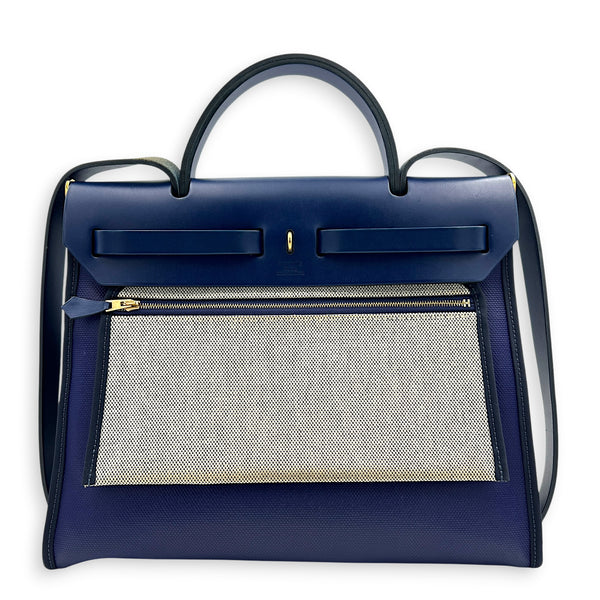 Herbag Blue in Coated Canvas, Silver hardware