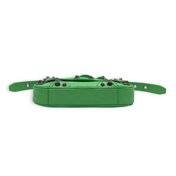 Le Cagole Shoulder Bag XS Green in Calfskin, Silver hardware