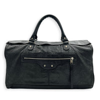 City Boston Black Top Handle Bag in Calfskin, Ruthenium hardware