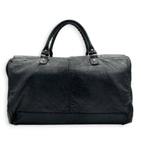 City Boston Black Top Handle Bag in Calfskin, Ruthenium hardware