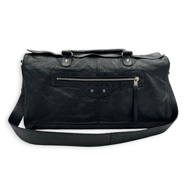 City Boston Black Top Handle Bag in Calfskin, Ruthenium hardware