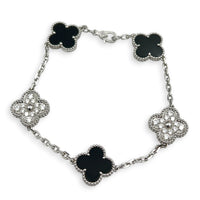 Alhambra Bracelet Black in Onxy/Diamonds/18K White Gold, White Gold hardware