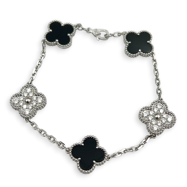 Alhambra Bracelet Black in Onxy/Diamonds/18K White Gold, White Gold hardware