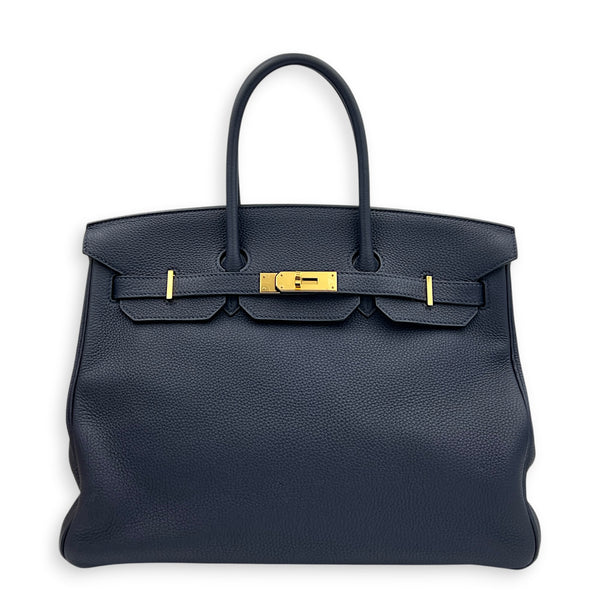 Birkin 35 Blue Nuit Top Handle Bag in Togo, Gold hardware