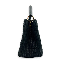 Capucines Top Handle Bag MM Black in Tweed, Gold hardware