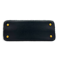 Capucines Top Handle Bag MM Black in Tweed, Gold hardware