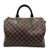 Speedy Bandouliere Top Handle Bag 30 Damier Ebene in Coated Canvas, Gold hardware