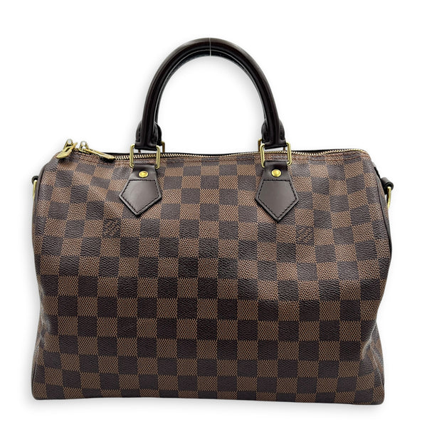 Speedy Bandouliere Top Handle Bag 30 Damier Ebene in Coated Canvas, Gold hardware