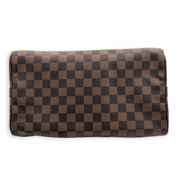 Speedy Bandouliere Top Handle Bag 30 Damier Ebene in Coated Canvas, Gold hardware