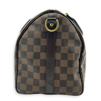 Speedy Bandouliere Top Handle Bag 30 Damier Ebene in Coated Canvas, Gold hardware