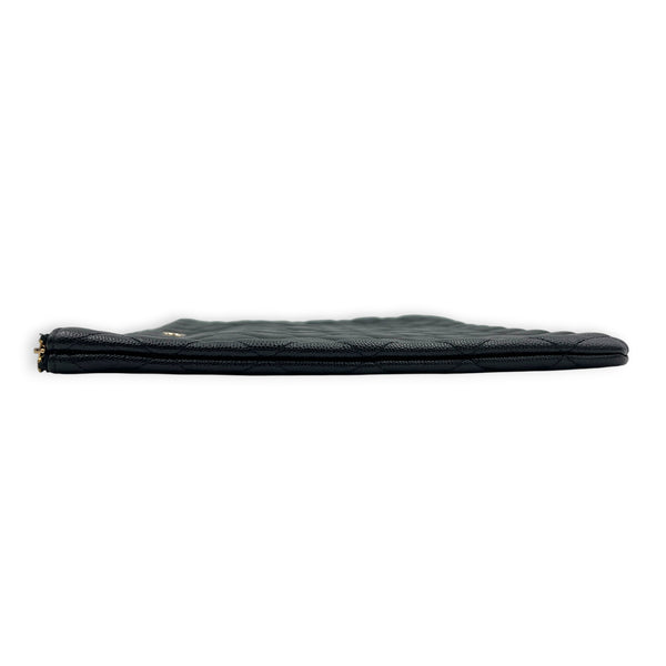 O Case Black Clutch in Caviar Leather, Light Gold hardware