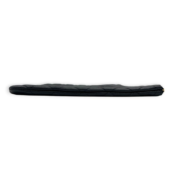 O Case Black Clutch in Caviar Leather, Light Gold hardware