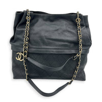 Zip & Carry Tote Bag Large Black in Calfskin, Silver hardware