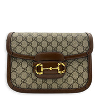 Horsebit 1955 Shoulder Bag Brown in Coated Canvas, Gold hardware