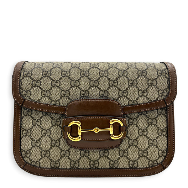 Horsebit 1955 Shoulder Bag Brown in Coated Canvas, Gold hardware
