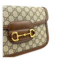 Horsebit 1955 Shoulder Bag Brown in Coated Canvas, Gold hardware