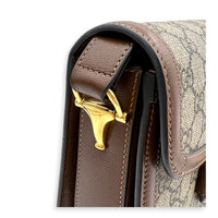 Horsebit 1955 Shoulder Bag Brown in Coated Canvas, Gold hardware
