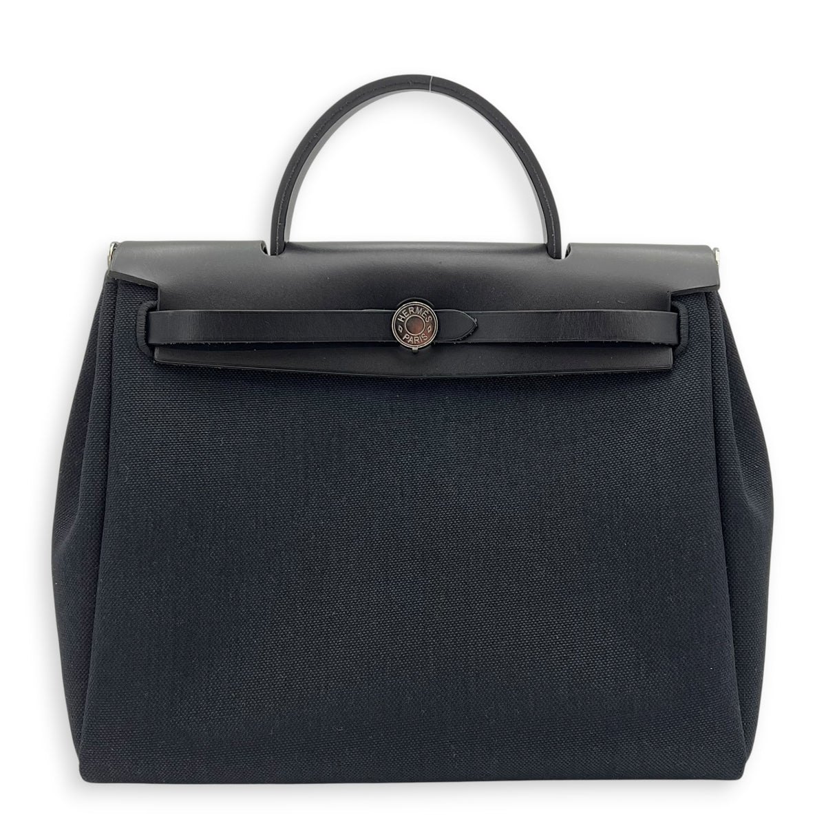 Herbag 31 Black Top Handle Bag in Canvas, Palladium hardware