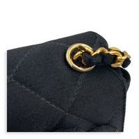 Vintage Camelia Black Shoulder Bag in Satin, Gold hardware