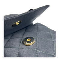 Vintage Camelia Black Shoulder Bag in Satin, Gold hardware
