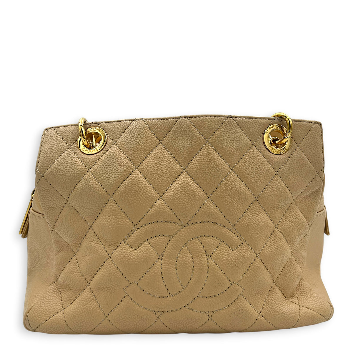 PTT Beige Tote Bag in Caviar Leather, Gold hardware