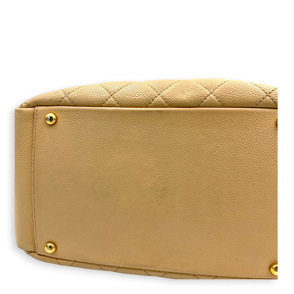 PTT Beige Tote Bag in Caviar Leather, Gold hardware