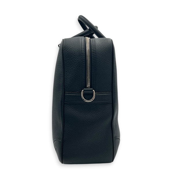 Porte-Document Messenger Noir in Taurillon Leather, Silver hardware