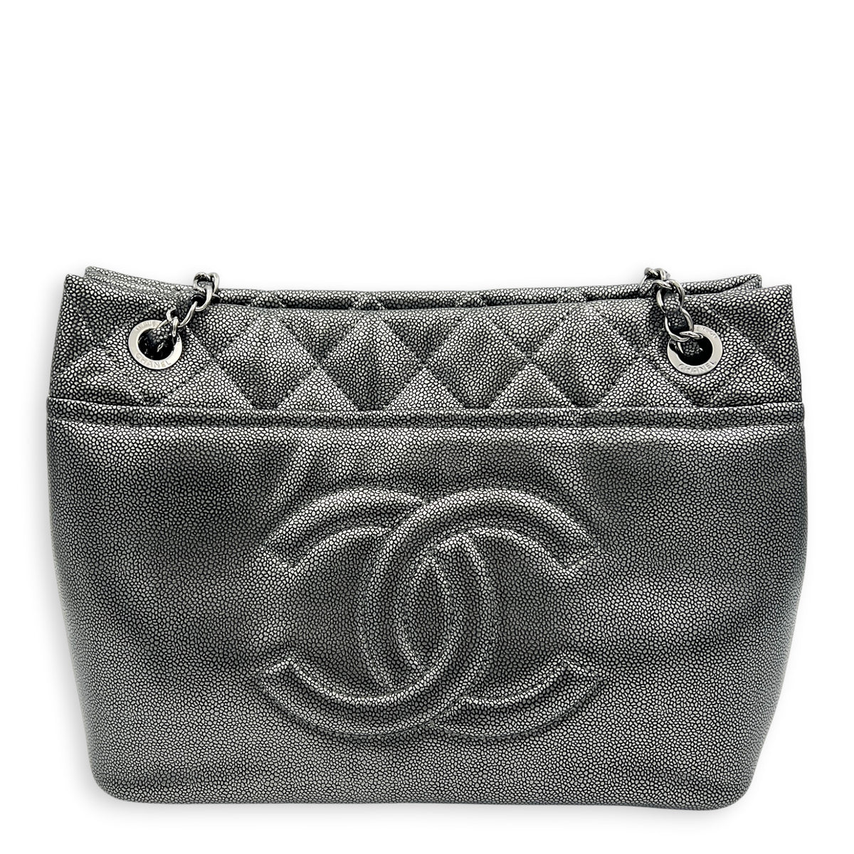 Timeless CC Tote Bag Silver in Caviar Leather, Silver hardware