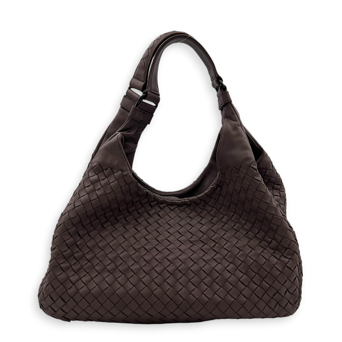 Campana Shoulder Bag Purple in Intrecciato Leather, Ruthenium hardware