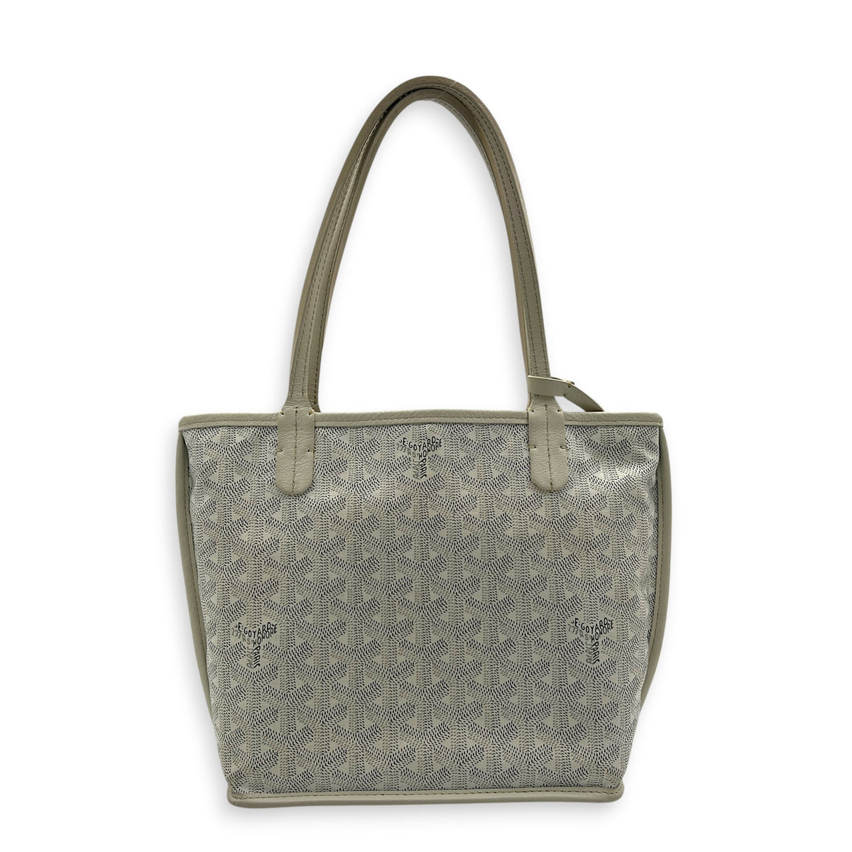 Anjou Mini White Tote Bag in Coated Canvas, Silver hardware