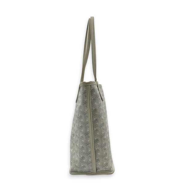 Anjou Mini White Tote Bag in Coated Canvas, Silver hardware