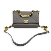 CC Flap Chain Mini Grey Shoulder Bag in Caviar Leather, Gold hardware