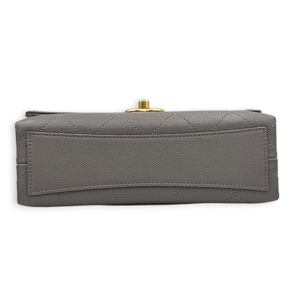 CC Flap Chain Mini Grey Shoulder Bag in Caviar Leather, Gold hardware