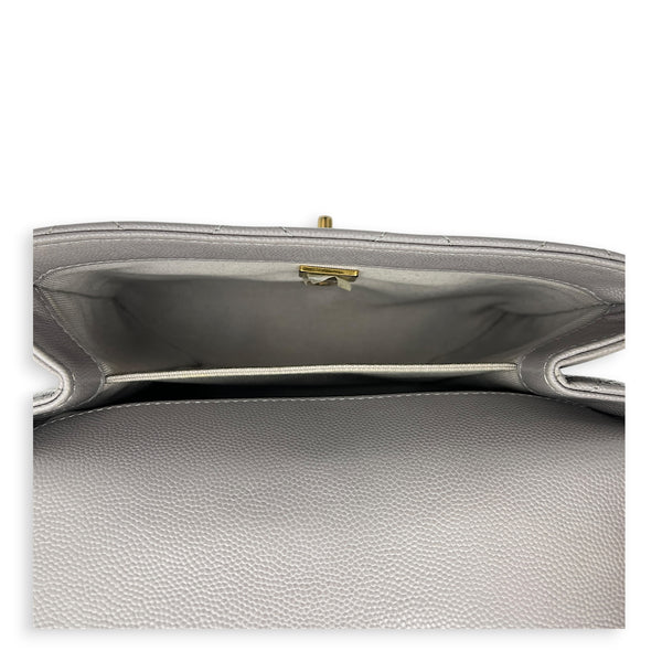 CC Flap Chain Mini Grey Shoulder Bag in Caviar Leather, Gold hardware