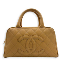 CC Boston Beige Top Handle Bag in Caviar Leather, Gold hardware