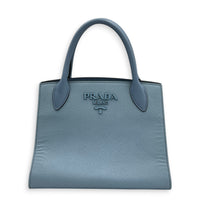 Monochrome Top Handle Bag Blue in Saffiano Leather, Gold hardware