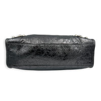 City Small Grey Top Handle Bag in Distressed Leather, Silver hardware