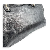 City Small Grey Top Handle Bag in Distressed Leather, Silver hardware