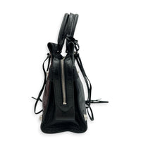 City Top Handle Bag Small Noir in Distressed Leather, Silver hardware
