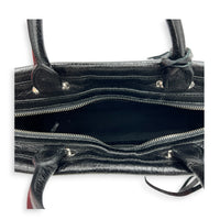 City Top Handle Bag Small Noir in Distressed Leather, Silver hardware