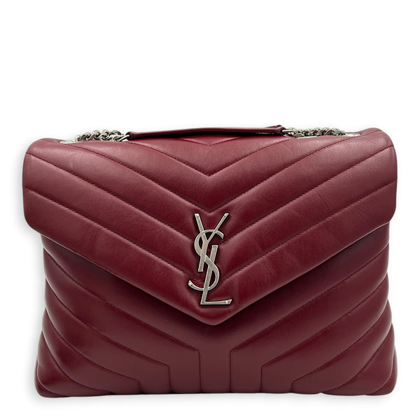 Loulou Shoulder Bag Medium Rouge Eros in Lambskin, Silver hardware