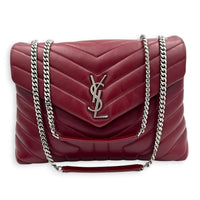 Loulou Shoulder Bag Medium Rouge Eros in Lambskin, Silver hardware