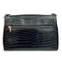 West Hollywood  Shoulder Bag Black in Crocodile Embossed Calfskin, Silver hardware