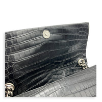West Hollywood  Shoulder Bag Black in Crocodile Embossed Calfskin, Silver hardware