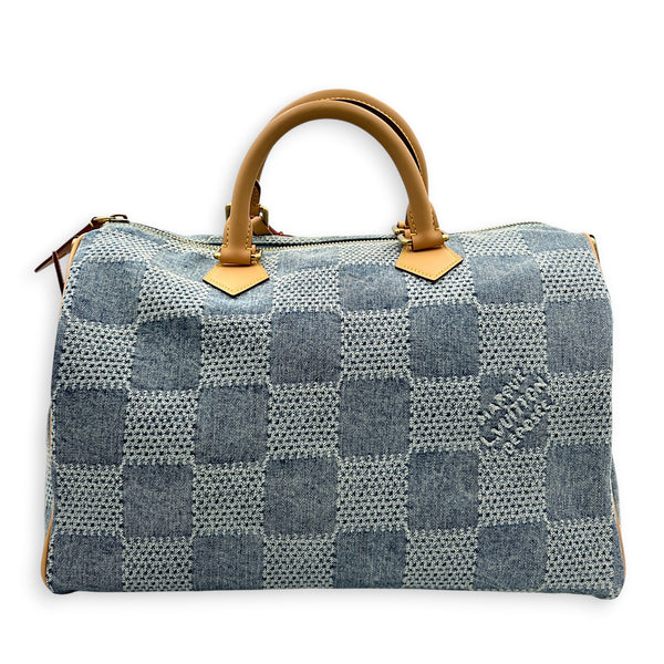 Speedy Bandouliere Top Handle Bag 40 Bleu Denim in Denim, Gold hardware