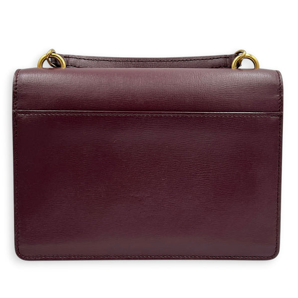 Sunset Shoulder Bag Small Bordeaux in Calfskin, Gold hardware