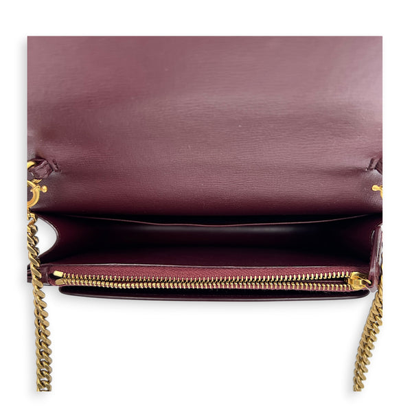 Sunset Shoulder Bag Small Bordeaux in Calfskin, Gold hardware