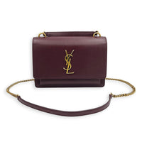 Sunset Shoulder Bag Small Bordeaux in Calfskin, Gold hardware